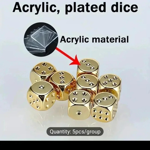 5pcs, Electroplated Gold-plated High-quality Dice Set, Multi-sided NWT.. - Picture 2 of 8